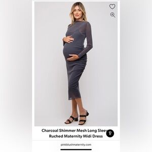 Pinkblush Charcoal Shimmer Mesh Long Sleeve Midi Dress
